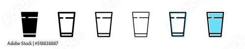 Cup of water icon. Glass cup vector symbol. Simple glass outline icons. Drink cup water icons set. Flat web icon.