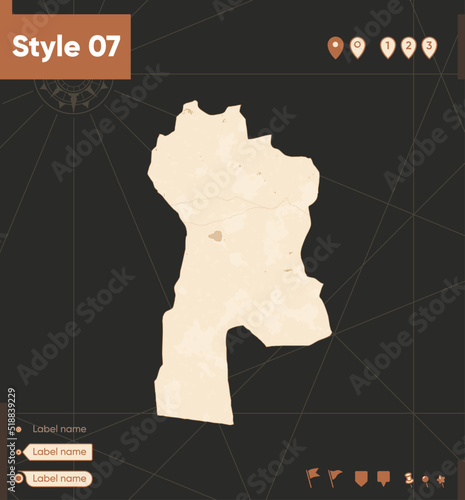 Bayankhongor, Mongolia - map in vintage style, retro style, sepia, vintage. Vector map. photo