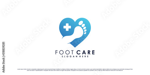 Foot care logo design with love element and creative concept Premium Vector