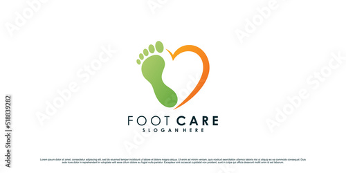 Foot care logo design with love element and creative concept Premium Vector