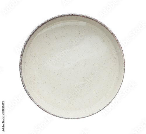 Ceramic bowl with clear water isolated on white, top view