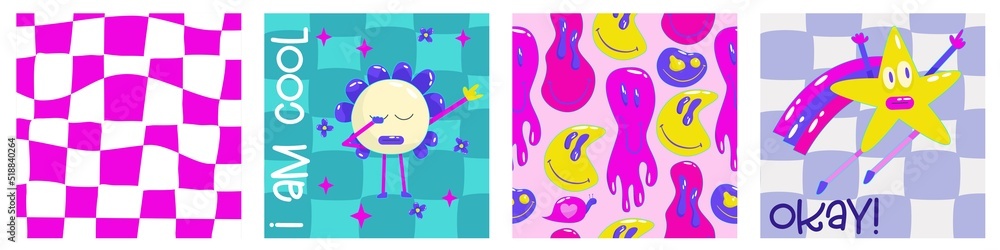 Cartoon conemporary comic smile poster set modern for banner design. Vector cover. Retro happy flower vector art illustration. Art collection. Geometric background. Cartoon conemporary comic smile poster set modern for banner design. Vector cover. Retro happy flower vector art illustration. Art collection. Geometric background.