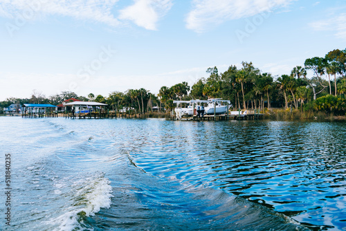 Riverview, Florida, USA - 02 10 2022: River view house and dock along Little Manatee River 