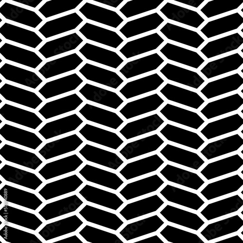 Herringbone motif. Seamless surface pattern design with hexagons tessellation ornament. Mosaic parquet wallpaper. White zigzag weaving lines. Jagged strokes. Digital paper, page fills, print. Vector.