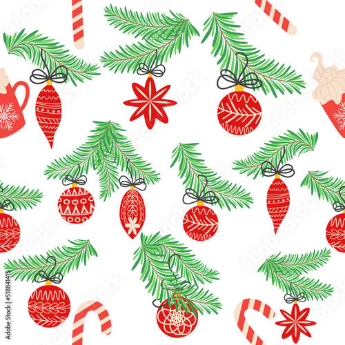 Seamless christmas pattern with fir branches. Spruce background