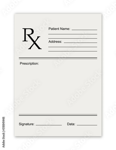 Rx medical prescription empty blank. Rx recipe form modern flat design. Health care. Medical insurance. Vector illustration 10 eps