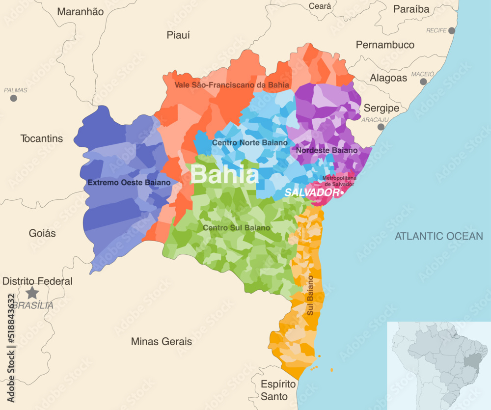 Vetores de Mapa Das Regiões Do Estado Da Bahia e mais imagens de Cultura  Portuguesa - Cultura Portuguesa, América do Sul, Bahia - iStock