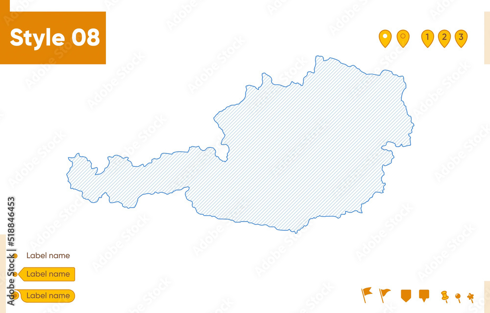 Austria - grid map isolated on white background. Outline map. Simple line, vector map.