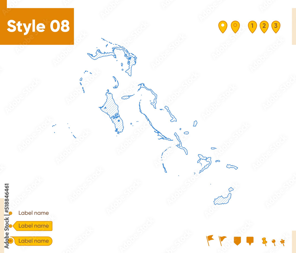 Naklejka premium Bahamas - grid map isolated on white background. Outline map. Simple line, vector map.