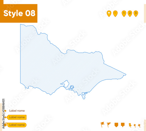 Victoria, Australia - grid map isolated on white background. Outline map. Simple line, vector map.
