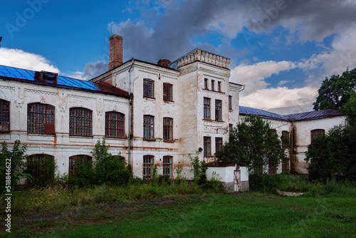 Old creepy abandoned haunted mental hospital overgrown by plants © Mulderphoto