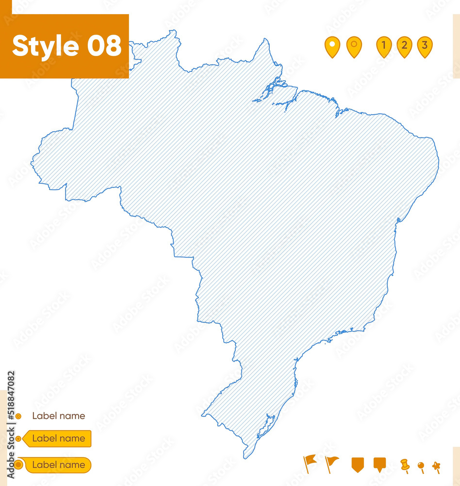 Brazil - grid map isolated on white background. Outline map. Simple line, vector map.