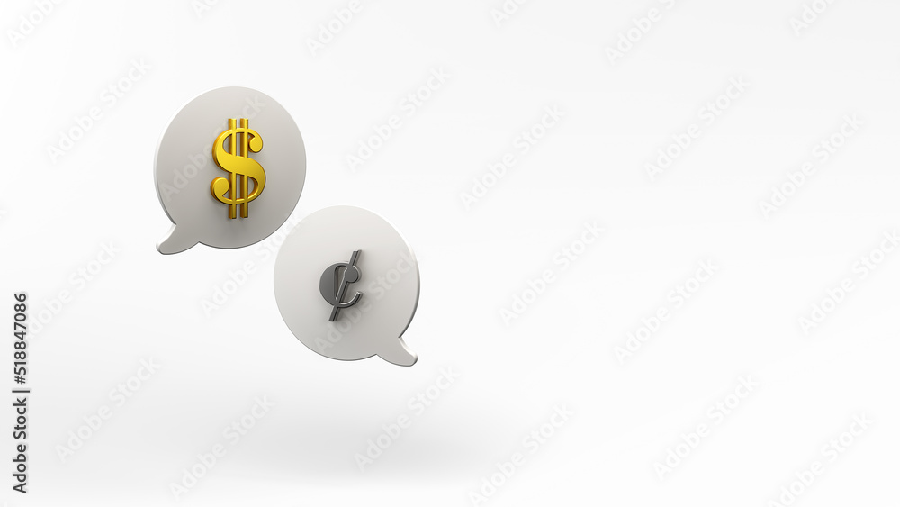 Money talk, chat bubble icon with dollar sign and cents sign isolated on white background. 3d illustration render Money talk, chat bubble icon with dollar sign and cents sign isolated on white background. 3d illustration render