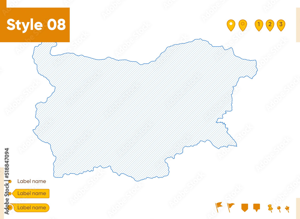 Bulgaria - grid map isolated on white background. Outline map. Simple line, vector map.