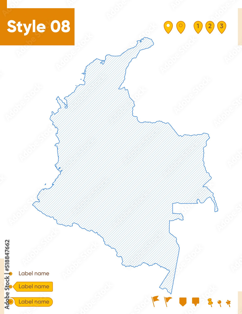 Colombia - grid map isolated on white background. Outline map. Simple line, vector map.