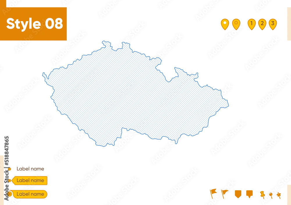 Czech Republic - grid map isolated on white background. Outline map. Simple line, vector map.