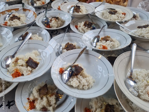 Serving Food at Indonesian weddings and snacks ready to be served on plates