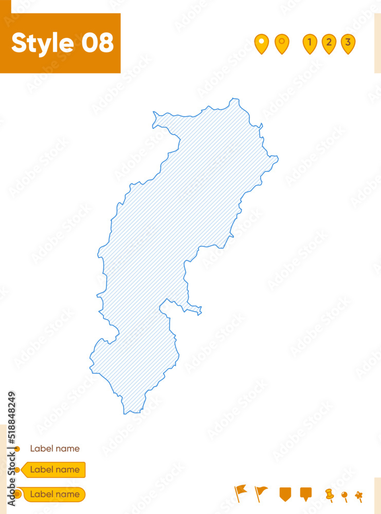 Chhattisgarh, India - grid map isolated on white background. Outline map. Simple line, vector map.
