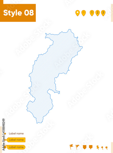 Chhattisgarh  India - grid map isolated on white background. Outline map. Simple line  vector map.