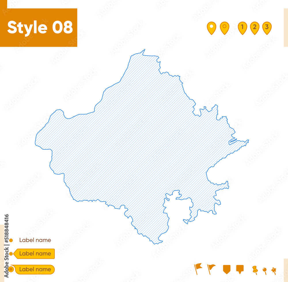 Rajasthan, India - grid map isolated on white background. Outline map. Simple line, vector map.