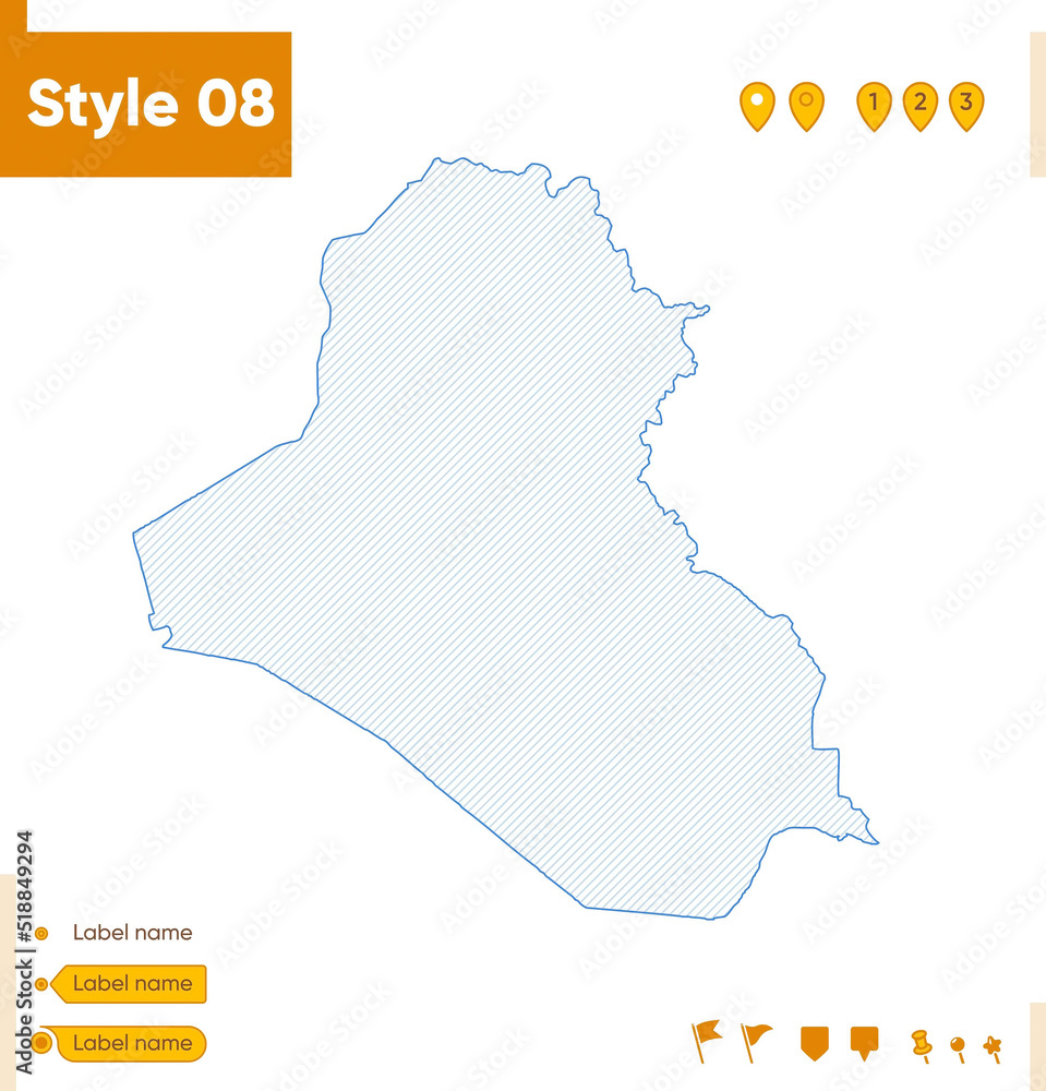 Iraq - grid map isolated on white background. Outline map. Simple line, vector map.
