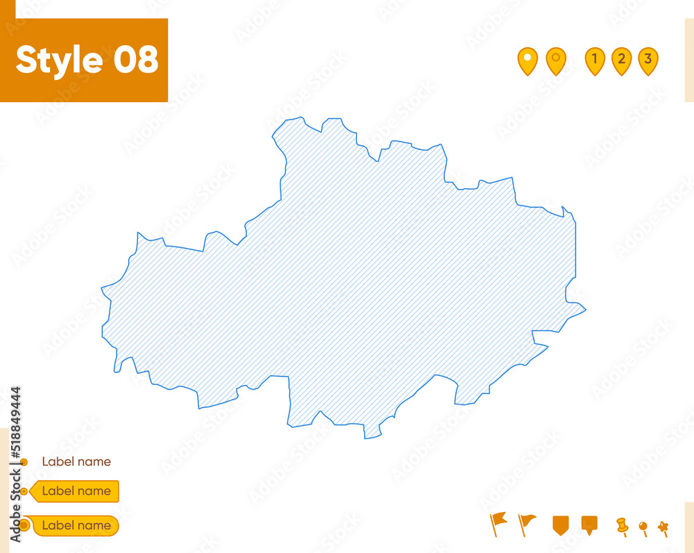 Akmola, Kazakhstan - grid map isolated on white background. Outline map. Simple line, vector map.