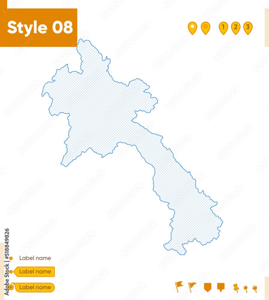 Laos - grid map isolated on white background. Outline map. Simple line, vector map.