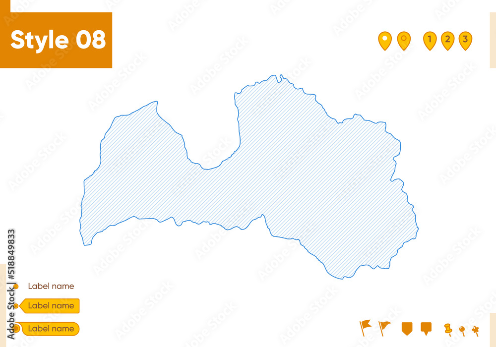 Latvia - grid map isolated on white background. Outline map. Simple line, vector map.