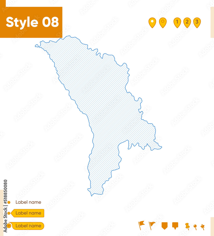 Fototapeta premium Moldova - grid map isolated on white background. Outline map. Simple line, vector map.