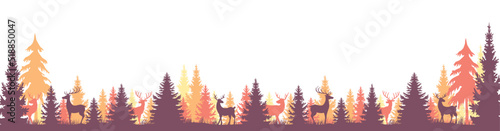 Herbst Tannen Wald Landschaft mit Rentieren, Panorama, isoliert