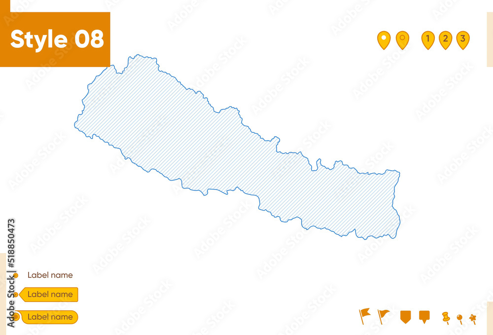 Nepal - grid map isolated on white background. Outline map. Simple line, vector map.