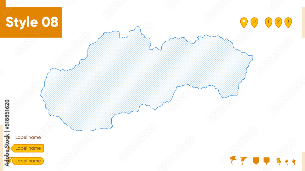 Slovakia - grid map isolated on white background. Outline map. Simple line, vector map.