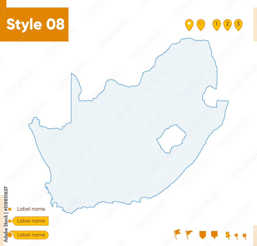 South Africa - grid map isolated on white background. Outline map. Simple line, vector map.