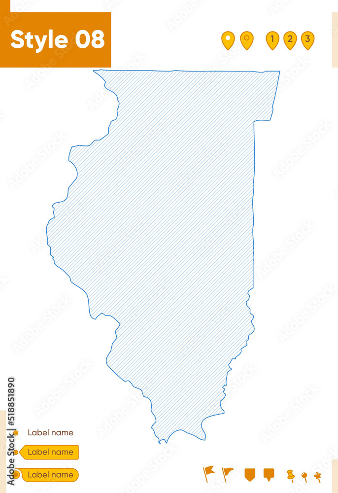 Illinois, USA - grid map isolated on white background. Outline map. Simple line, vector map.
