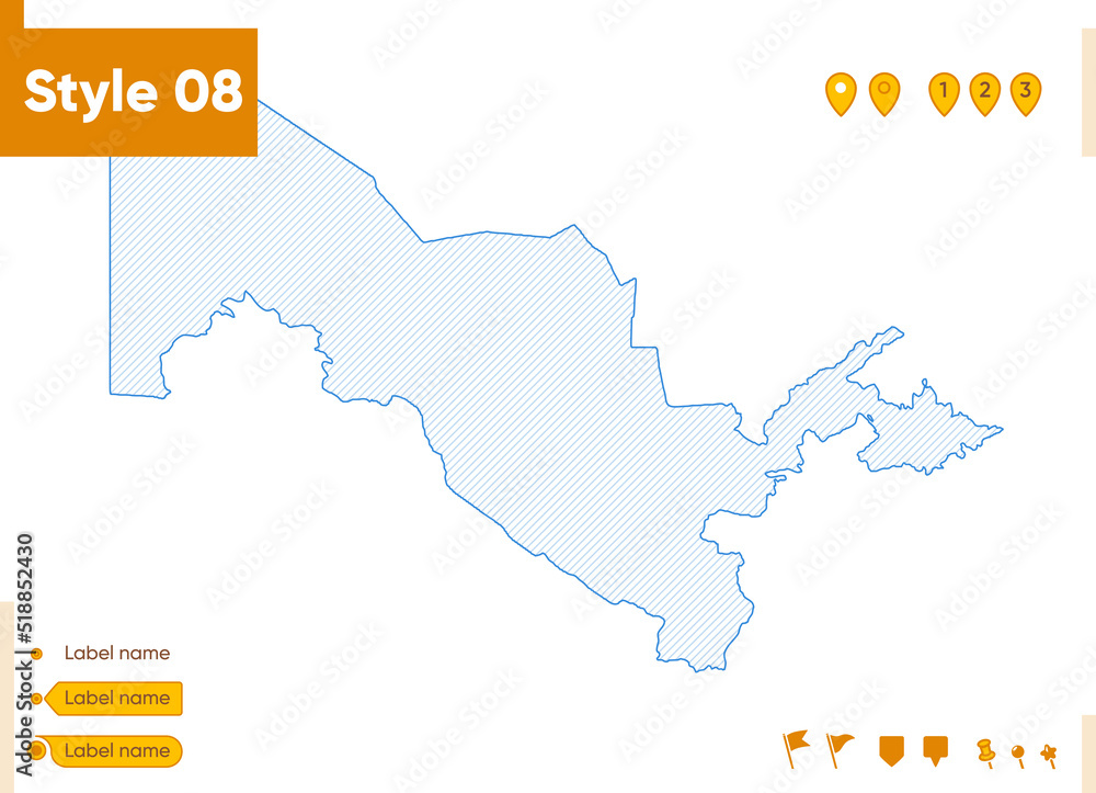 Uzbekistan - grid map isolated on white background. Outline map. Simple line, vector map.