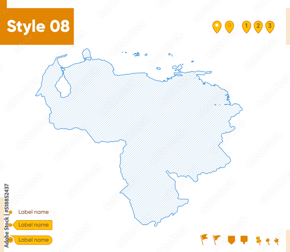 Venezuela - grid map isolated on white background. Outline map. Simple line, vector map.