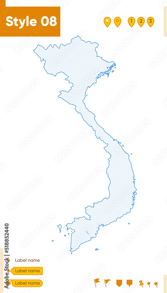 Vietnam - grid map isolated on white background. Outline map. Simple line, vector map.