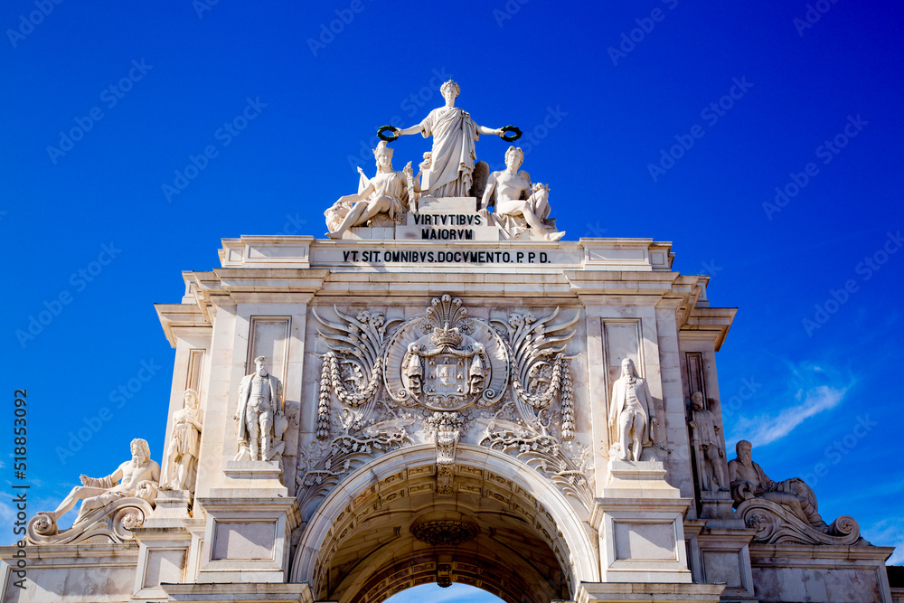 The Rua Augusta Arch seen from Praca do Comercio in city of Lisbon, Portugal The Rua Augusta Arch seen from Praca do Comercio in city of Lisbon, Portugal