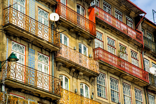 Beautiful historic colorful buildings in the old town of Ribeira in the city of Porto  Portugal