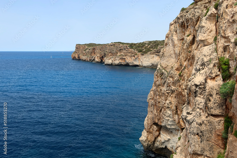  View point with spectacular views located on the south coast of Menorca, in the town of Cala en Porter. View from Cova d'en Xoroi - caves at Menorca (Minorca), Spain