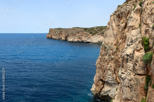  View point with spectacular views located on the south coast of Menorca, in the town of Cala en Porter. View from Cova d'en Xoroi - caves at Menorca (Minorca), Spain