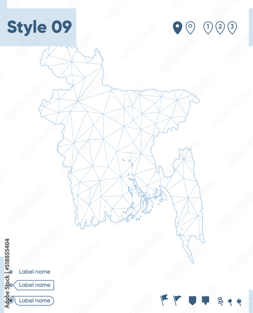 Bangladesh - white low poly map, polygonal map. Outline map. Vector illustration.