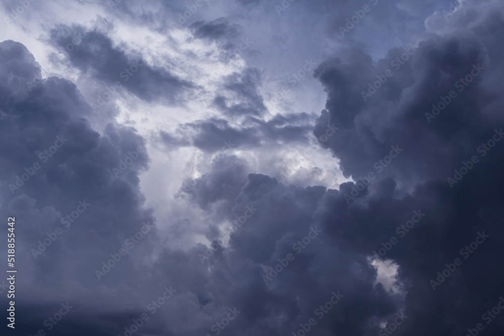 Storm cloudy dramatic sky with dark rain grey cumulus cloud background texture, thunderstorm, heaven
