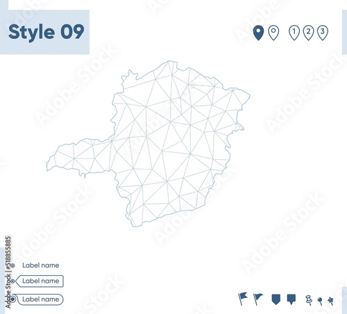 Minas Gerais, Brazil - white low poly map, polygonal map. Outline map. Vector illustration.