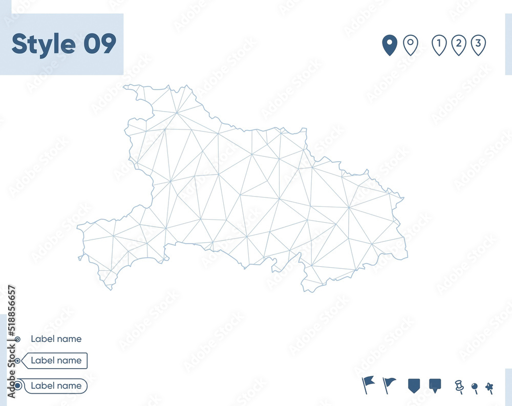 Hubei, China - white low poly map, polygonal map. Outline map. Vector illustration. Hubei, China - white low poly map, polygonal map. Outline map. Vector illustration.