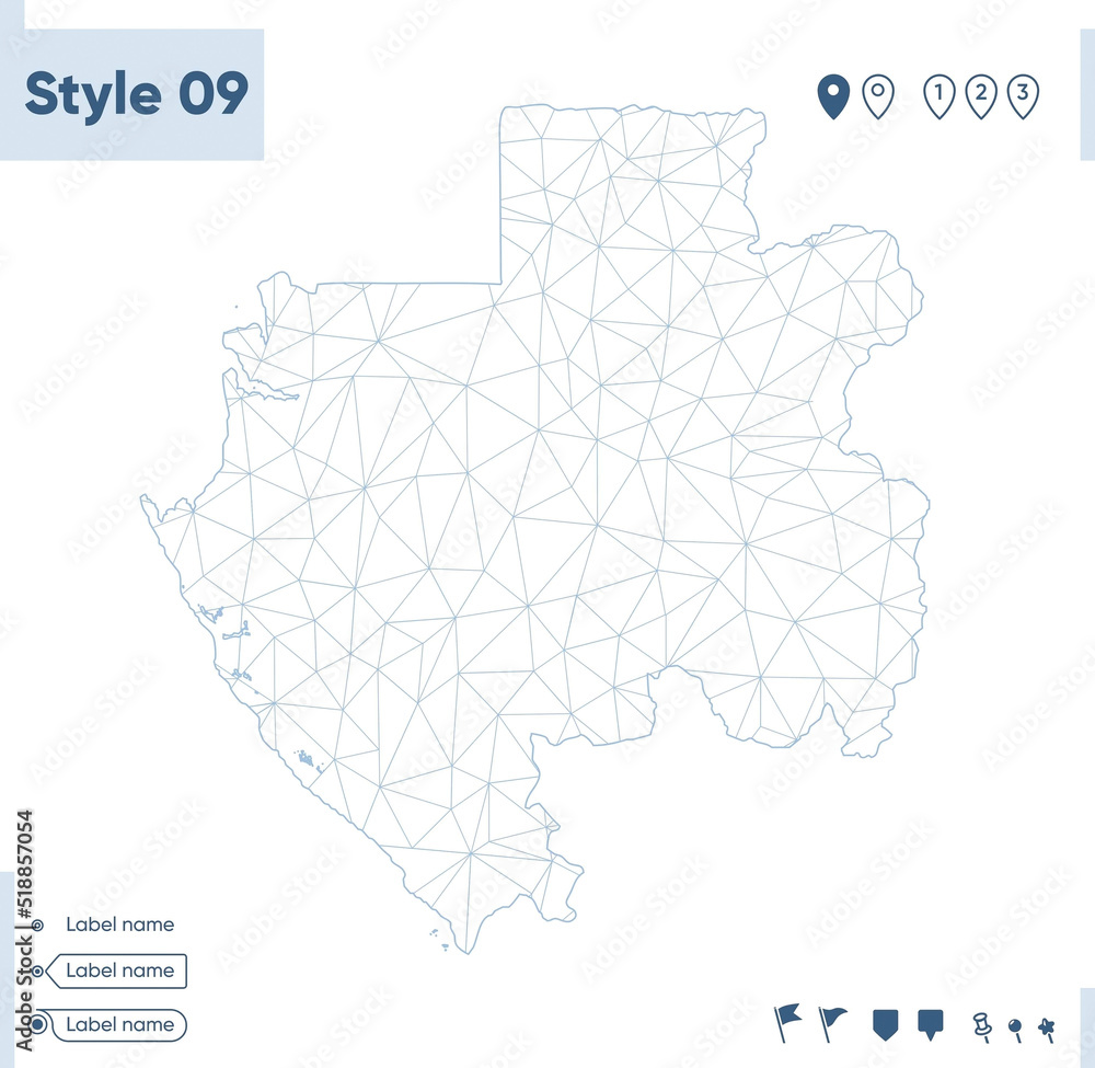 Gabon - white low poly map, polygonal map. Outline map. Vector illustration.