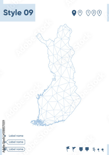 Finland - white low poly map  polygonal map. Outline map. Vector illustration.