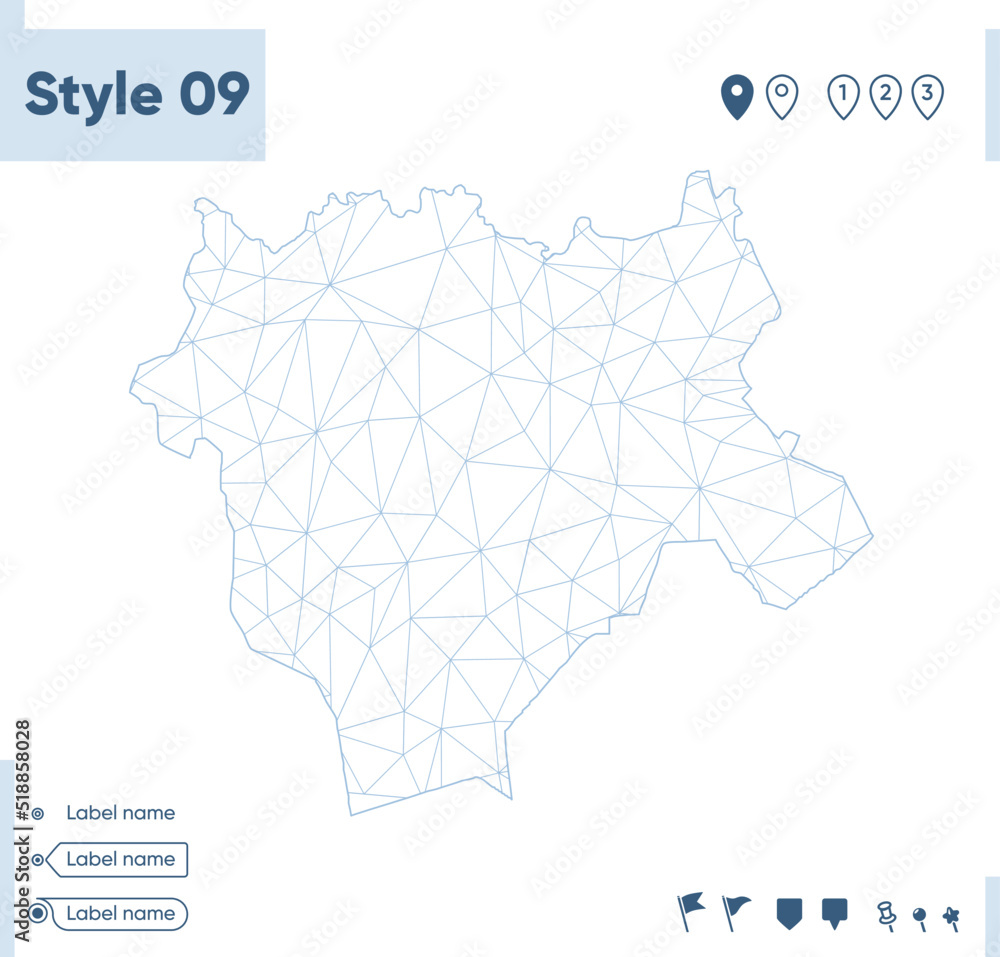 Aktobe, Kazakhstan - white low poly map, polygonal map. Outline map. Vector illustration. Aktobe, Kazakhstan - white low poly map, polygonal map. Outline map. Vector illustration.