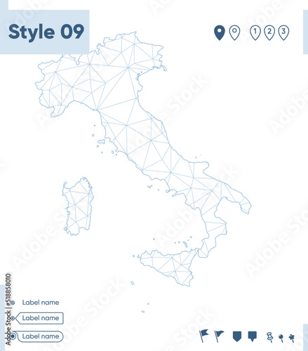 Italy - white low poly map  polygonal map. Outline map. Vector illustration.