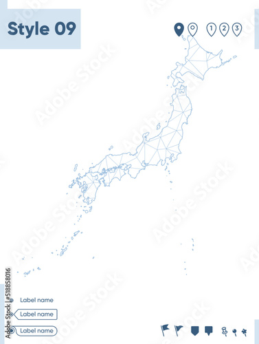 Japan - white low poly map, polygonal map. Outline map. Vector illustration.